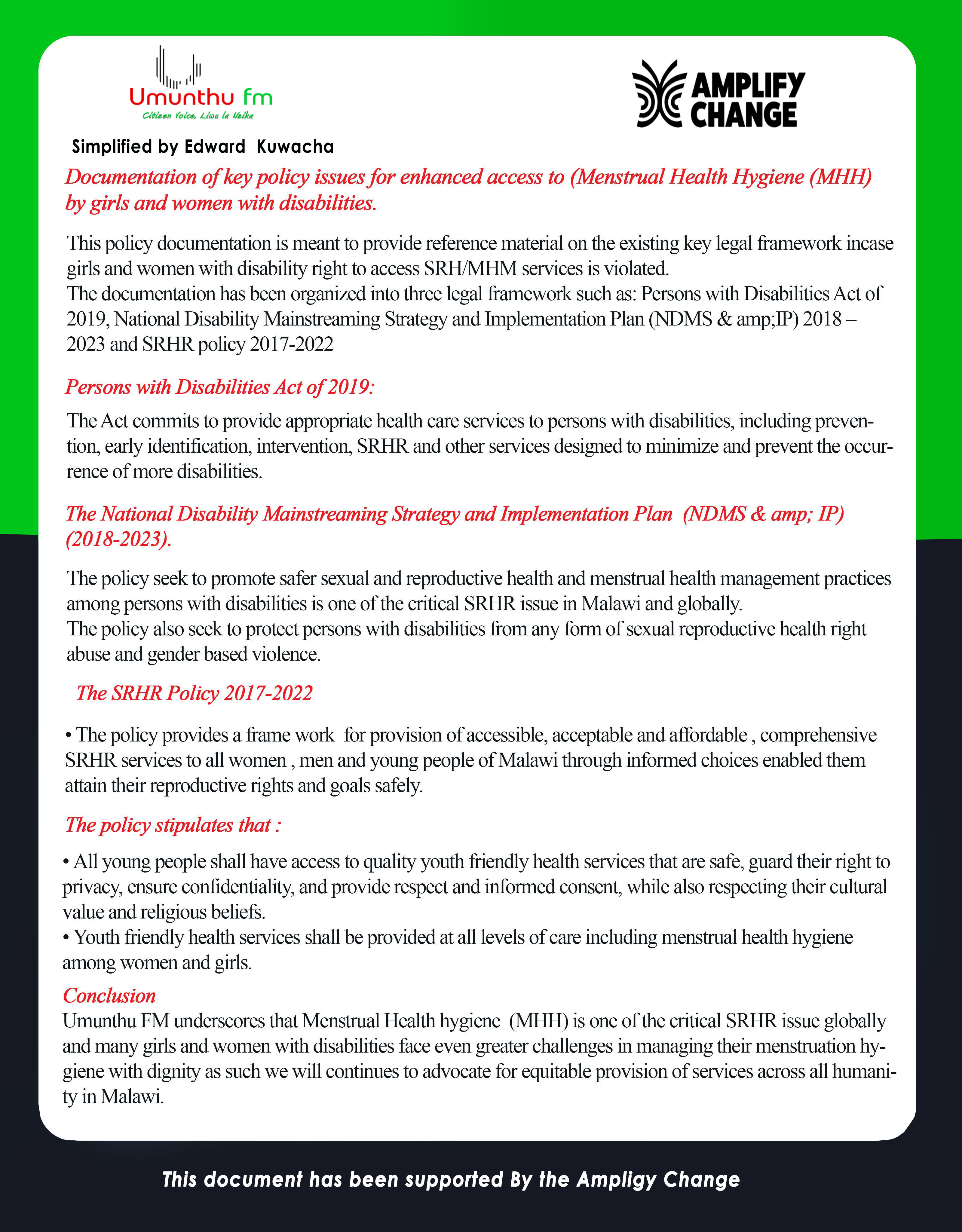 Poster for Quality Menstrual Health Management project